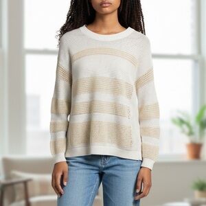 10 Crosby Derek Lam Mixed Media Angora Mohair Wool Loose Weave Sweater Striped